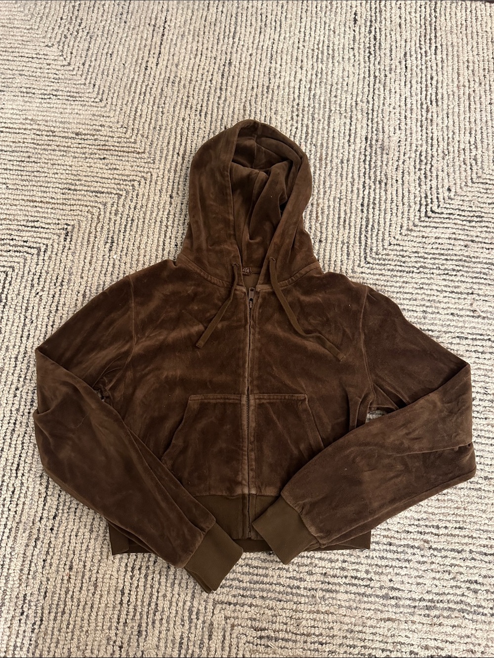 Brandy Melville Brown Velour Zip-Up Hoodie